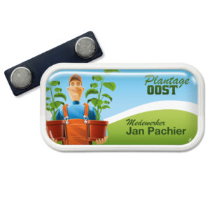 Naambadge met kunststof rand en dominglabel